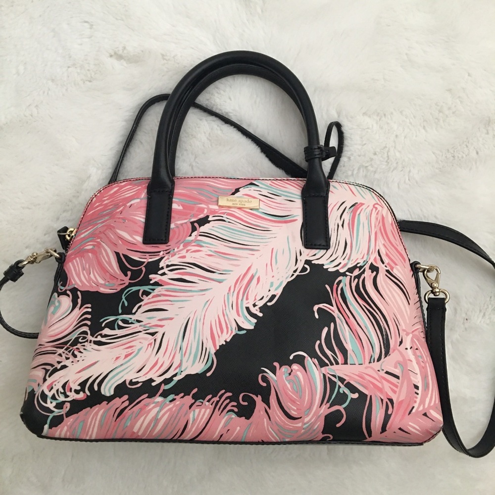 Kate Spade Black and Pink Feather Crossbody Bag